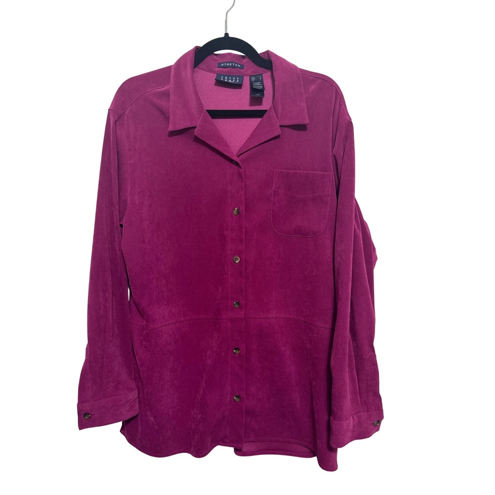 Crazy Horse Button Down Shirt Womens Magenta Faux Suede Stretch Long Sleeve L